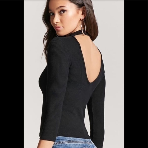 Forever 21 Black Cropped Cutout Ribbed Top Small - Picture 2 of 7